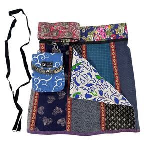 Zand Amsterdam Skirt + Purse Floral Peacock Mixed Media Reversible One Size Snap